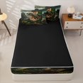 thumbnail image 4 of Metsweet Dino Green Letter J Zipper Full Size Comforter Sets with Fitted Sheet and 2 Pillowcases, Volcano Tyrannosaurus Rex Zipper Bedding Set,Brown Orange,4pcs,Black Reversible, 4 of 6