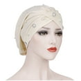 thumbnail image 2 of Beige Upgraded Satin Lined Halo Turban Durag for Men &Women Polyester African Double-Layered Headwraps Soft Pre Tied Pleated Ruffled Hat One Size, 2 of 4