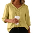 thumbnail image 6 of Womens Tops Embroidery Elbow Length Sleeve T-Shirts for Women Button Down V Neck Summer Dressy Casual Tshirts, 6 of 7