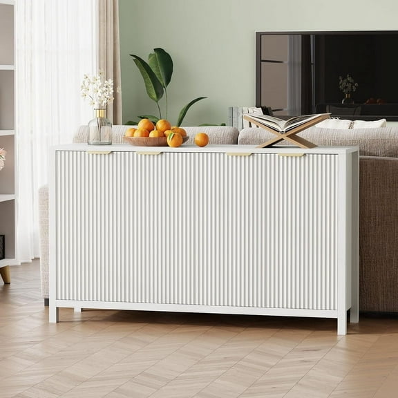 Towallmark Modern Large Fluted Sideboard Buffet Cabinet with Storage, 4 Doors & Adjustable Shelves, 55" Wood Accent Cabinet Coffee Bar Table TV Console for Living Dining Room Kitchen Entryway