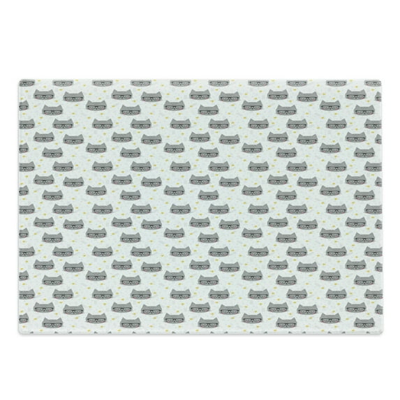 Cat Cutting Board, Hipster Cats with Glasses Sleeping Stars Geometric Kitty Baby Animals Birthday, Decorative Tempered Glass Cutting and Serving Board, in 3 Sizes, by Ambesonne