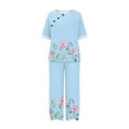 thumbnail image 4 of ICHUANYI Clearance Women's Summer Printed Half Sleeve Round Neck Cropped Top + Casual Pants Suit Set Two Piece Lounge Set(Light Blue, M) ICHUANYI WER2023081203239, 4 of 5