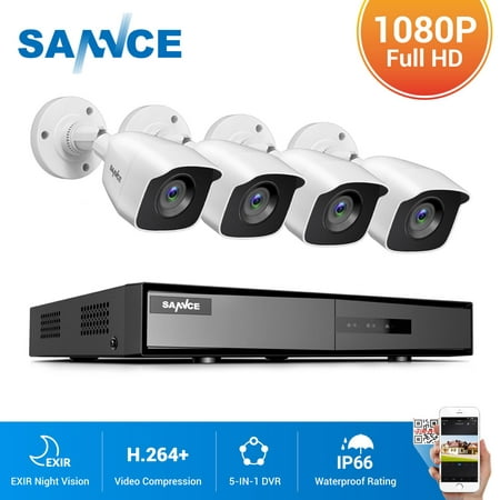 SANNCE 4CH DVR CCTV System 4PCS 2MP IP66 Waterproof Outdoor Security Cameras 1080P HDMI TVI CCTV DVR 1280TVL Surveillance Kit White