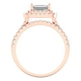 thumbnail image 4 of 3.05ct Brilliant Emerald Cut Zircon 18K Rose Gold Halo Solitaire with Accents Engagement Bridal Wedding Ring Band Set size 9.25, 4 of 7