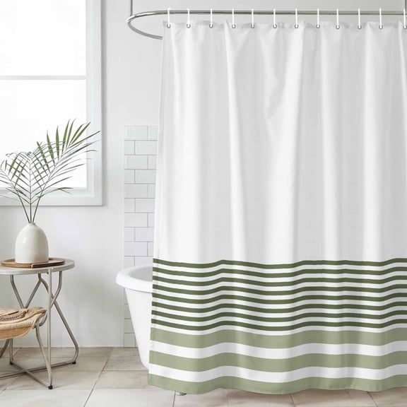 Sage Green Striped Waterproof Shower Curtain, 72"x72" Washable Polyester Fabric Shower Curtains for Bathroom, Modern Farmhouse Stripes Decorative Bathtub Curtain Sets with Hooks