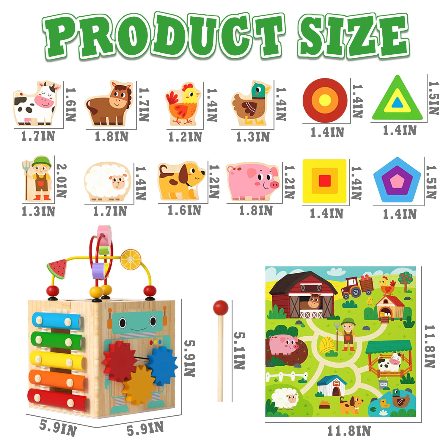 Baby Toys for 12-24 Months, Wooden Activity Cube, 7-in-1 Montessori Toys for 1+ Year Old, Educational Learning Toys for Toddlers Age 1-2 Birthday Gifts