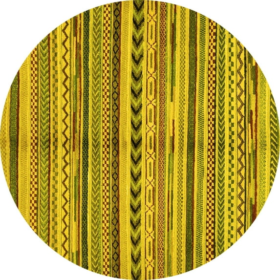 Ahgly Company Indoor Round Abstract Yellow Modern Area Rugs, 6' Round