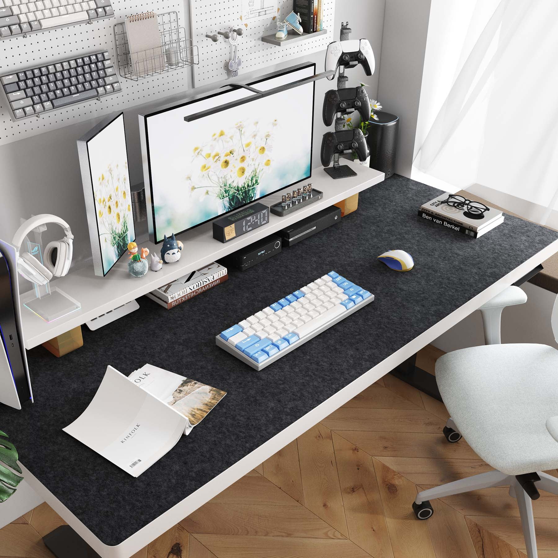 BREENHILL Felt Desk Pad, 47.3" x 23.6" Dark Gray Large Anti-slip Desk Mat Mouse Pad Keyboard Mat for Office Home