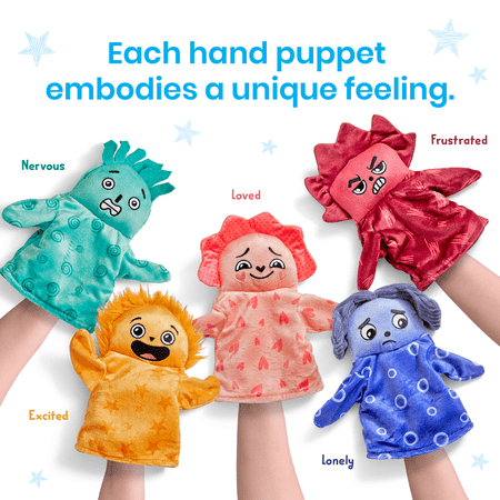 hand2mind Feelings Family Hand Puppets Secondary Emotions, Social Skills Activities, Mindfulness for Kids, Social Emotional Learning Activities, Sensory Play Therapy Toys for Counselors (Set of 5)