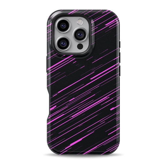 DesignSkinz Scratch-Resistant Hard Slim Case Compatible with iPhone 16 (Compatible with MagSafe) - Black & Pink Diagonal Streaks