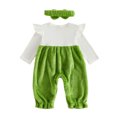thumbnail image 5 of Mnyotv Ruffle Plush Rompers with Bow and Headbands Fall Winter Clothes for Infant Baby Girls Size 12-18Months, 5 of 7