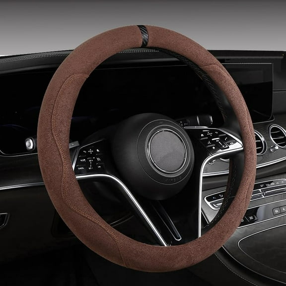 General Suede car Steering Wheel Cover, Sweat Absorbing, Anti Slip, Comfortable, Breathable car Handle Cover (Brown)