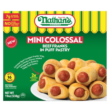 Nathan's Mini Colossal Beef Franks in Puff Pastry, Frozen Snack; 19oz; 2x the Dog