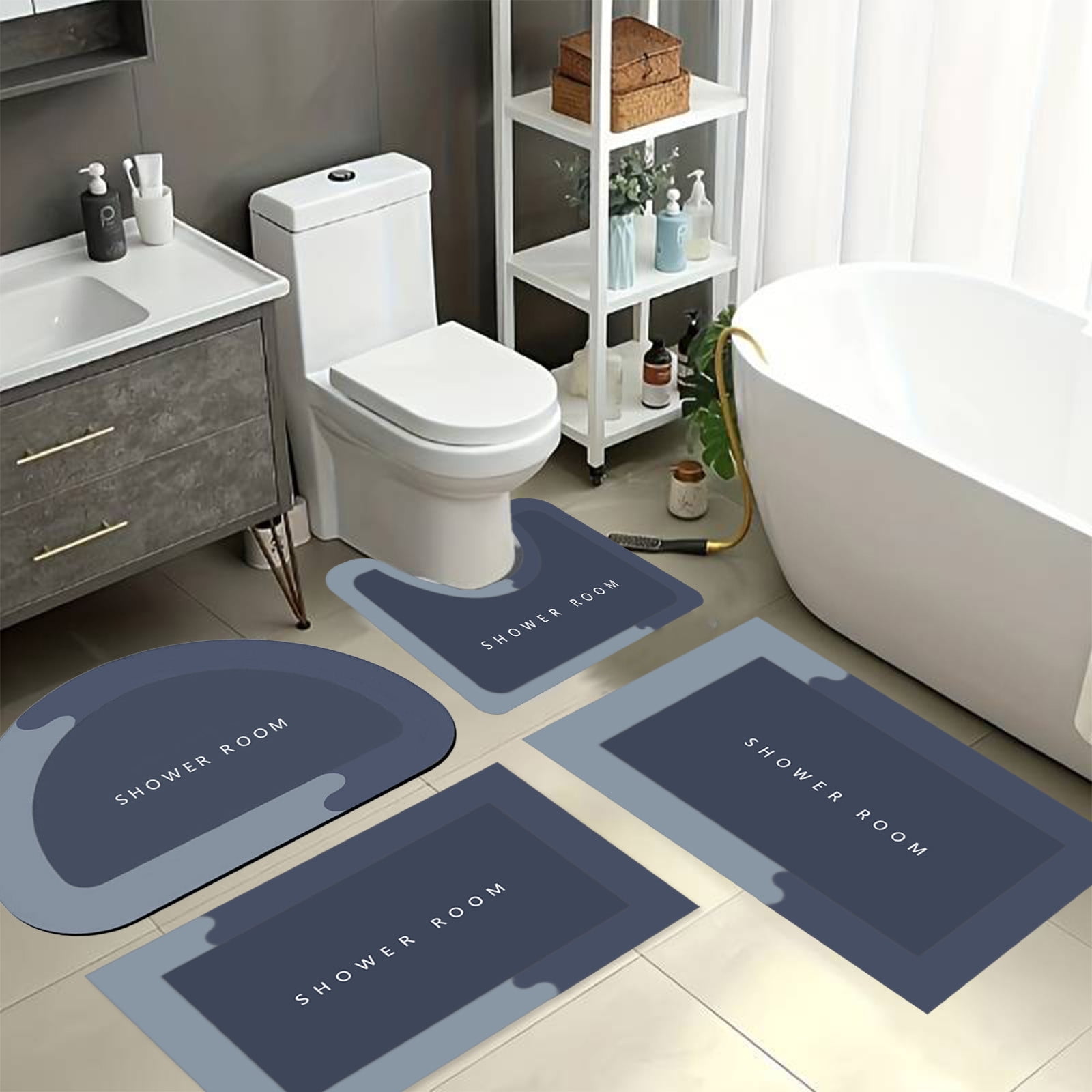 Tyidzon 4Pc Bath Mats for Bathroom, Extra Soft and Absorbent Bathroom Rugs, Non Slip Bath Mat Set with U-Shape Toilet Rugs, Carpet Runner for Bath Tub, Shower