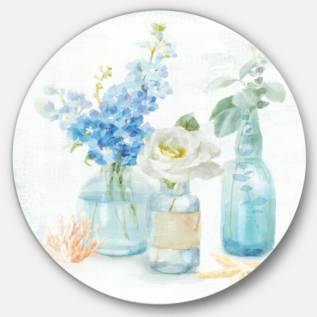 Designart 'Cottage Florals II' Art Mural Rond en Métal Style Ferme - Disque de 36