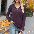 thumbnail image 6 of Otntypg Long Sleeve Button V Neck Henley Shirts for Women Casual Fall Winter Basic Cable Knit Tunic Sweater Blouse Loose Fit Cozy Knitwear Tops Purple S, 6 of 9