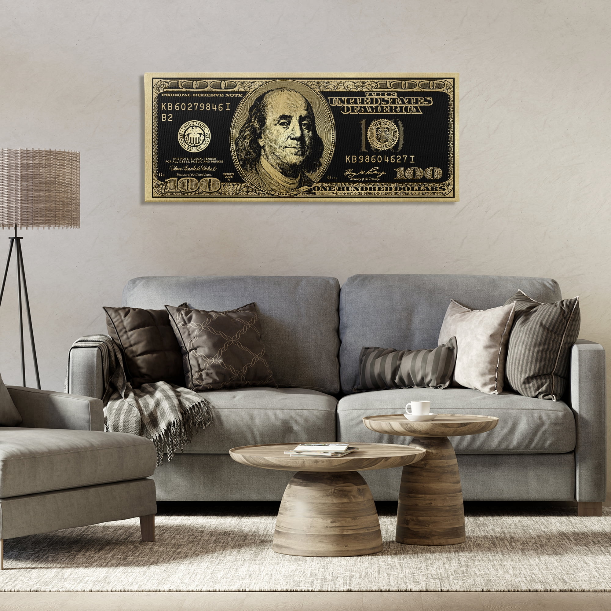 Stupell Industries Inverted Hundred Bill Novelty & Humor Painting Wrapped Canvas Art Print Wall Art, 48 x 20