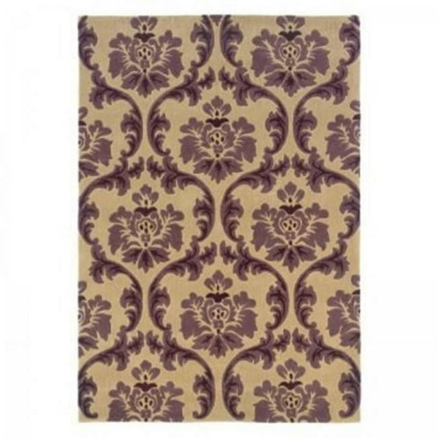 Tapis Rectangulaire 5X7 TRIO FLOWERS CRE avec Tissage Synthétique Tufté, Fond Crème et Motif floral Violet, style Transitionnel, Naturellement Résistant aux Taches et Idéal pour Accentuer les Intérieurs de la Maison.