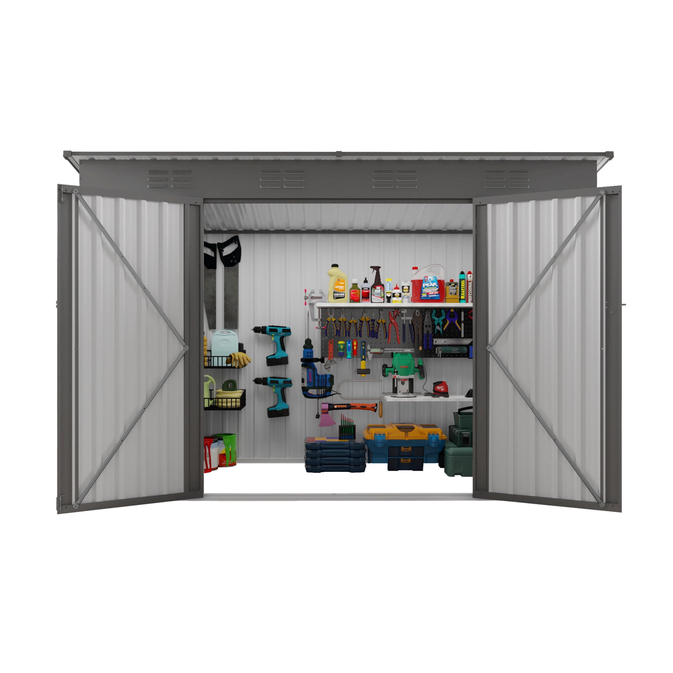 Noble House 4 x 9 FT Metal Storage Shed with Lockable Double Doors, 6 Vents, Gray