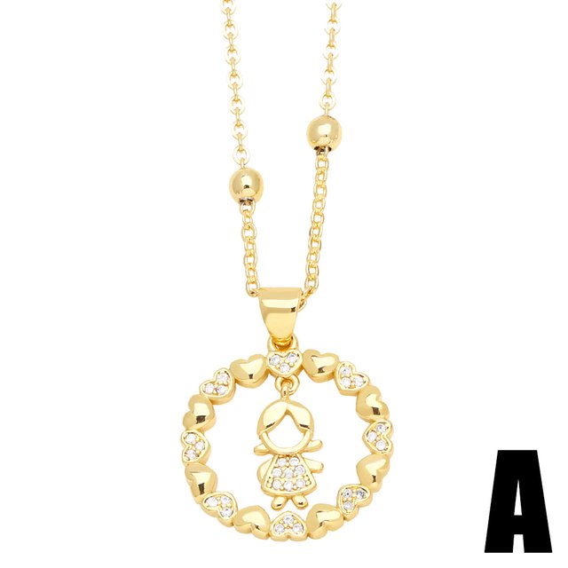 Lindos Collares De Cristal Rosa Niña Niño Para Joyería Familiar/Figura Chapado En Oro De Cobre/De Pareja nken61