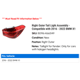 thumbnail image 2 of Right Outer Tail Light Assembly - Compatible with 2016 - 2022 BMW X1 2017 2018 2019 2020 2021, 2 of 2
