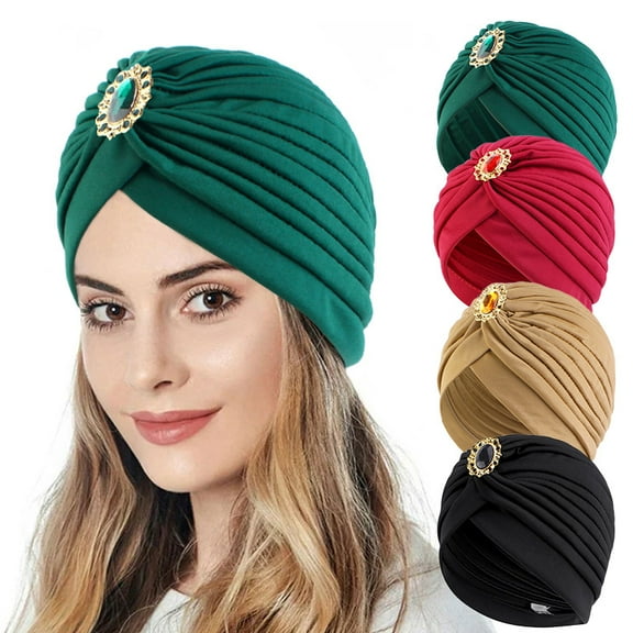 Vorkoi Women African Turban Beanie Cap Headwear Rhinestone Soft Stretchy Head Turbans