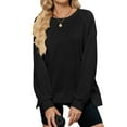 thumbnail image 6 of New Autumn Winter 2025 Solid Color Ribbed Round Neck Long Sleeve Loose-Fit Sweatshirt For Women, 6 of 8
