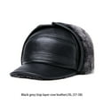 thumbnail image 4 of Jumpingount Gorros de invierno de cuero de mediana edad forro polar cálido orejeras sombrero estilo Vintage sombrero térmico caminar al aire libre Sombreros gris negro XL{57-58} Jumpingount  AP013136-08, 4 of 6
