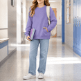 thumbnail image 2 of Girls Crew Neck Sweatshirt No Hood - Kids Fall Casual Solid Print Long Sleeve Pullover Tops with Pockets, 13 Years, 2 of 8