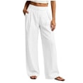 thumbnail image 3 of Linen Pants for Women Ihhxva Relaxed Fit Elastic Waist Solid Color Fashion Adjustable with Pockets Beach Work Outdoor Trousers S-2XL, 3 of 9