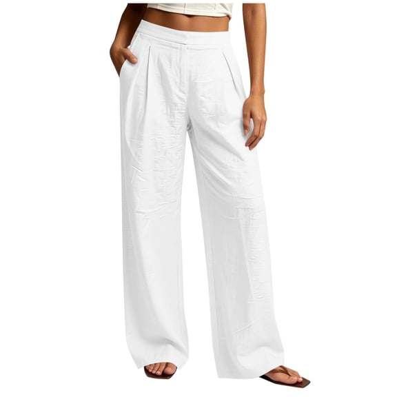 MYAOYINo Boundaries Womens Cotton Linen Pants High Waisted Wide Leg Loose Fit Pleated Casual Pants