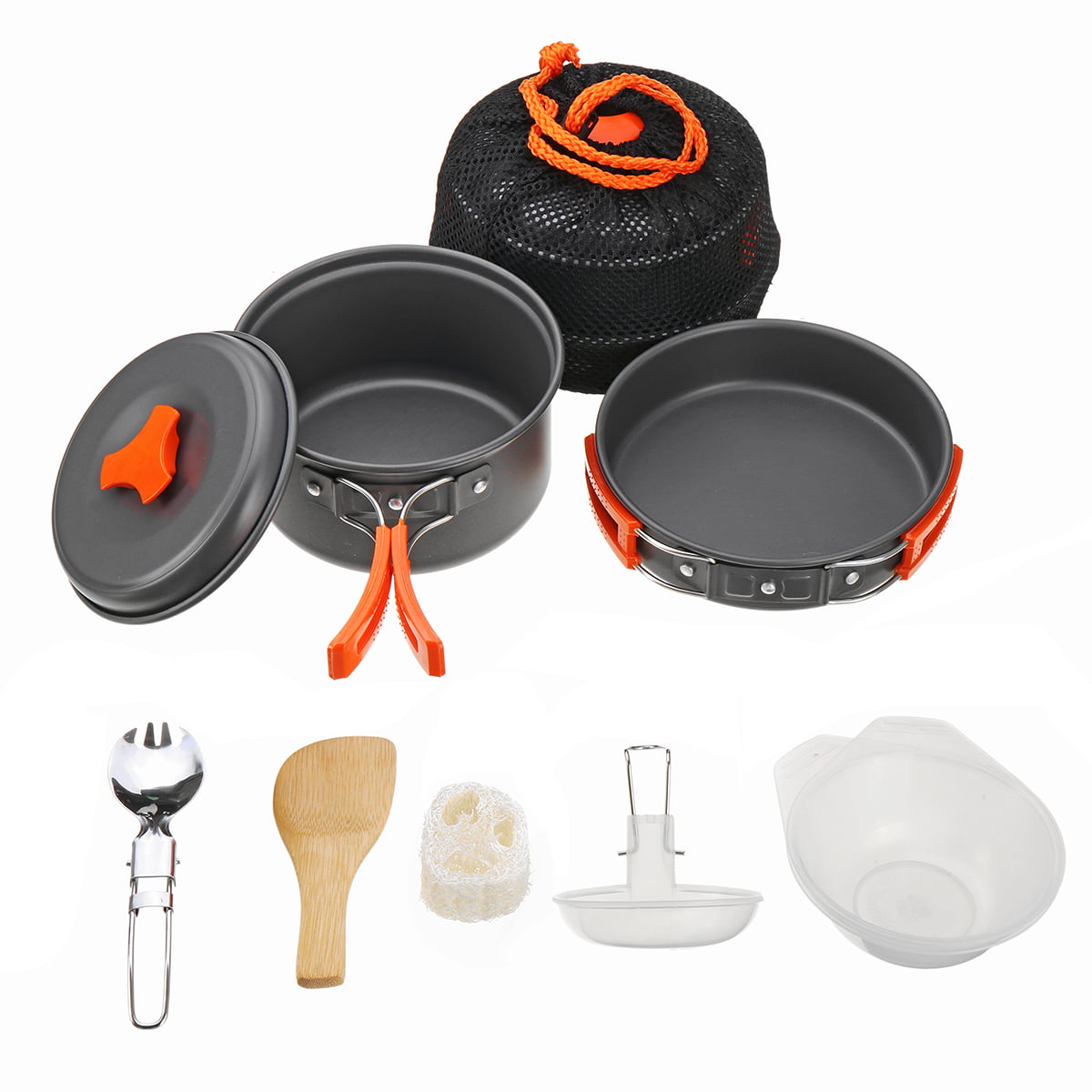 5Pcs Non-stick Pots Pans Portable Outdoor Camping Hiking Cooking Set Travel Bag 