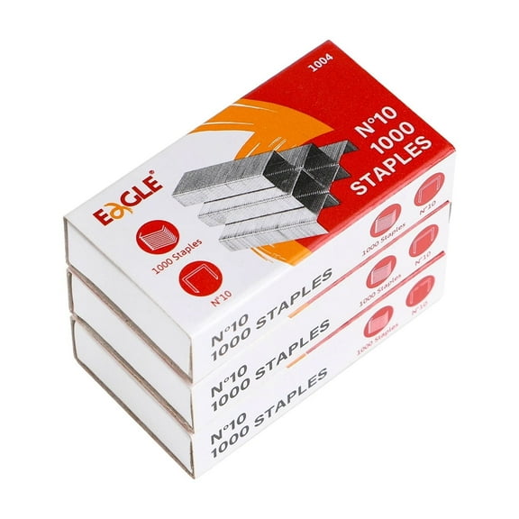Eagle No.10 Mini Premium Staples for #10 Staplers, 1000 pcs Per Box, Pack of 3 Boxes Included, Silver