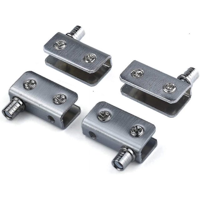 Paquete de 4 bisagras de puerta de vidrio, bisagra pivotante 90, vidrio sin perforaciones, acero inoxidable, aptas para vidrio de 5-8 mm