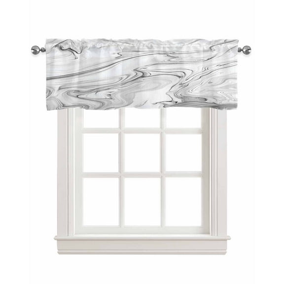 White Gray Marble Kitchen Valances for Windows Farmhouse Linen Window Valance Curtain for Living Room Window Treatment Modern Minimalist Abstract Texture Valance Rod Pocket Topper Drape, 42 x 18 Inch