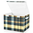 thumbnail image 2 of Blue Gray Grid Large Storage Bins with Linen Collapsible Lid Storage Box 16.7 x 12.6 x 11.8in, 2 of 7