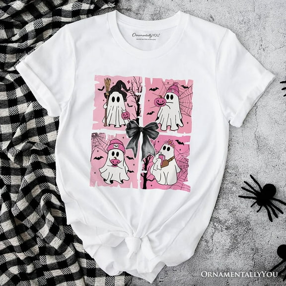 Pink Halloween Ghost T-Shirt, Coquette Spooky Season Tee for Girly Aesthetic