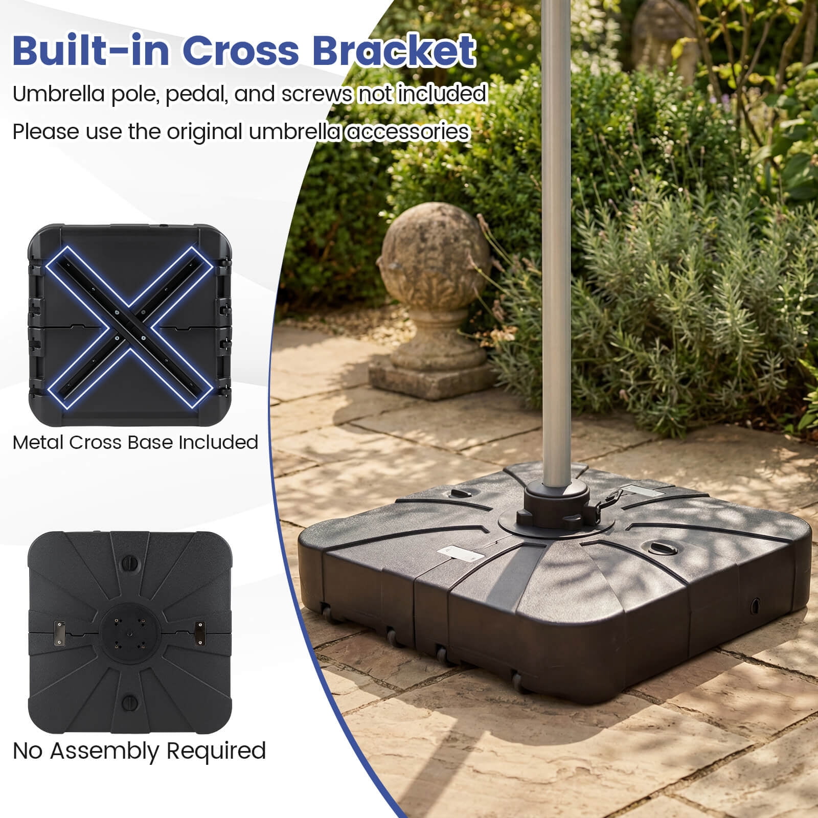 Costway 375 LBS Outdoor Cantilever Umbrella Base with Wheels for Garden Deck Poolside