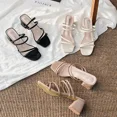 thumbnail image 2 of Women Sandals Ladies Square Heels Elegant Summer Slippers Outside Cross Tied Leather Female Slides 2021 Fashion Woman Sandals, 2 of 6