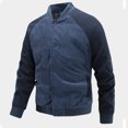 thumbnail image 4 of ZUKMRJPC Mens Corduroy Jackets Long Sleeve Vintage Color Block Bomber Jackets Stand Collar Loose Fit Warm Fall Outwear with Pockets, 4 of 5