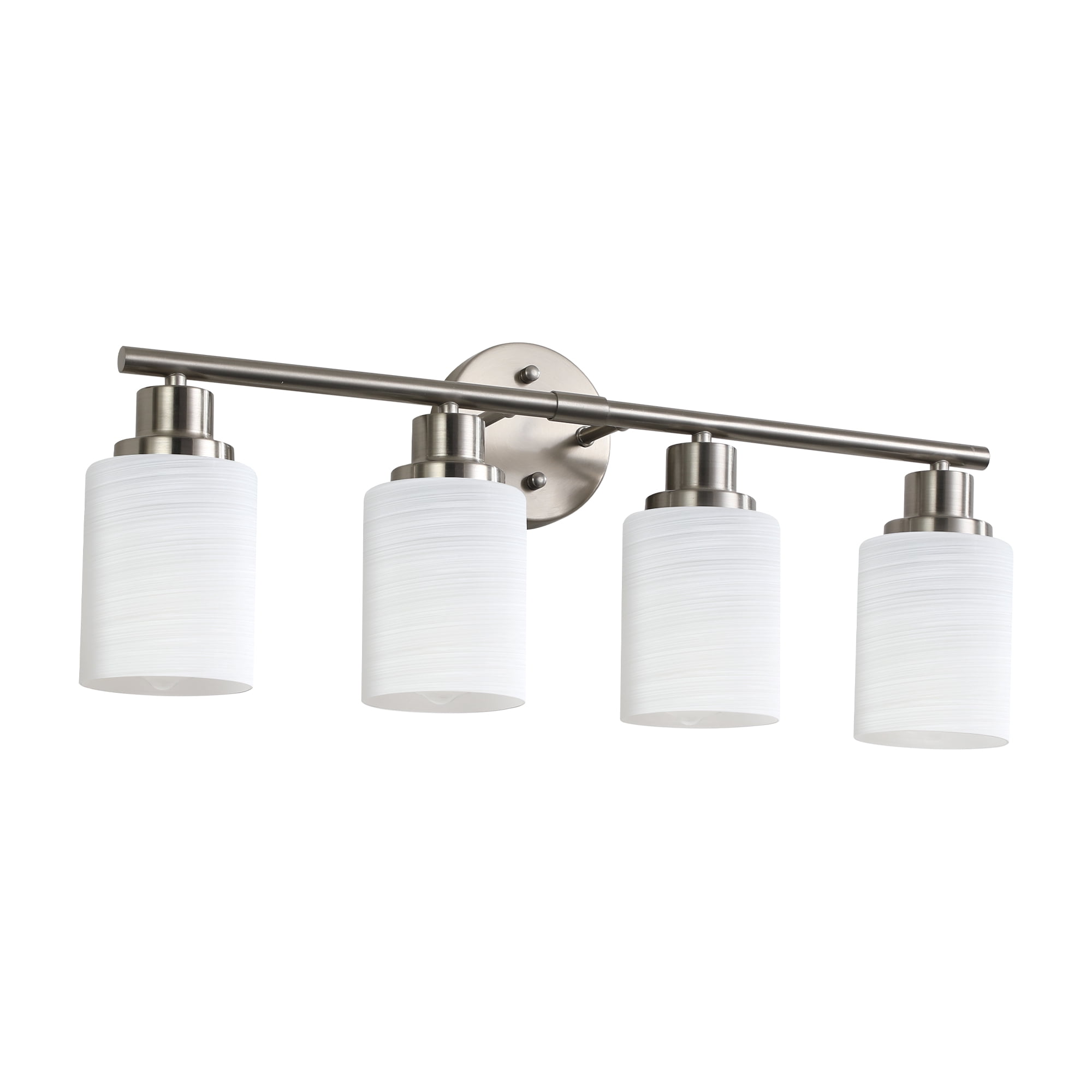 Modern Bathroom Light Fixtures Over Mirror, 4-Light 24.4in Vanity Lights ,Milky White Glass Shades, Wall Sconces Brushed Nickel