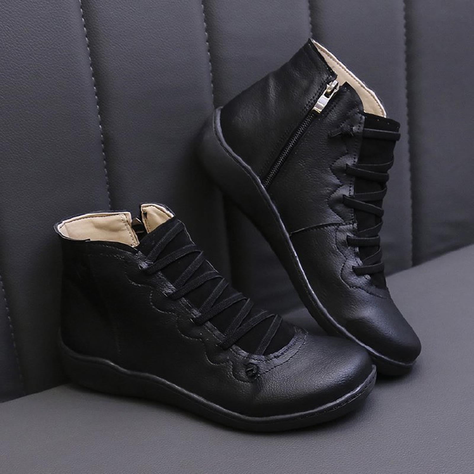 Summer Saving Clearance AXXD Women's Vintage Lace Side Zip Round Toe Flat Boots Fall Boots for Women Clearance Black Size 40(US:7.5)