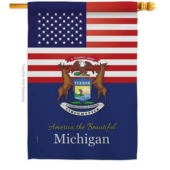 28 x 40 in. USA Michigan American State Vertical House Flag with Double-Sided Decorative Banner Garden Yard Gift