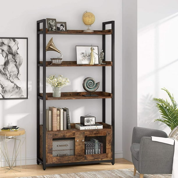 Tribesigns Industrial Etagere Bookcase, Metal Bookcase With Storage