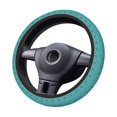 thumbnail image 3 of DouZhe Retro Floral Texture Prints Steering Wheel Cover, Universal 15 inch Anti-Slip Odorless Elastic Cyan Background Car Steering Wheels Cover for Women Men, 3 of 7