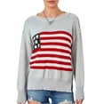 thumbnail image 1 of ZAXARRA Femmes Automne Hiver Tricot Pull Manches Longues Col Rond Drapeau Imprimé en Vrac Tricot, 1 of 6