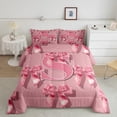 thumbnail image 2 of Castle Fairy Ribbon Bow Knot Personalized Initial S Bedding Comforter Set 2pcs for Preppy Child Teens,Pink Bow-Tie Twin Comforter Sets Microfiber,Dreamy Princess Bow Alphabet Breathable Bedding Set, 2 of 8