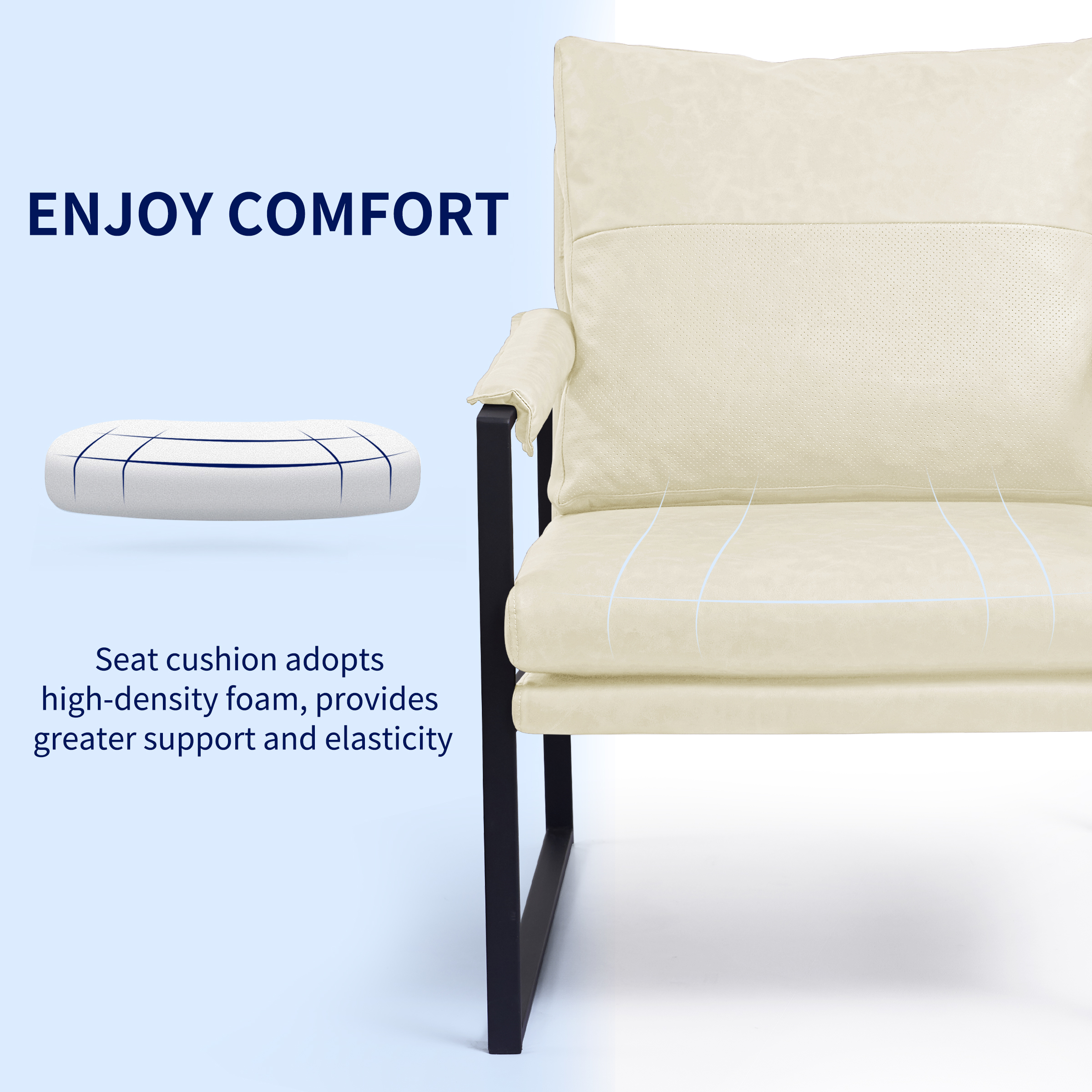 Subrtex Upholstered Modern Accent Chair with Metal Frame, Set of 2, Cream PU Leather
