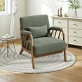 thumbnail image 2 of Bonzy Home Mid-Century Modern Accent Chair — Comfy Fabric Lounge Armchair with Wood Frame & Throw Pillow, Green, 2 of 7