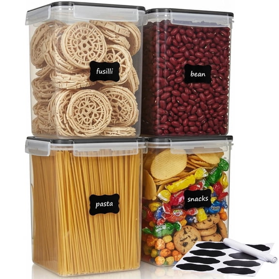 4 Packs Large Food Storage Containers 5.2L / 175oz, BPA Free Plastic Airtight Canisters for Flour, Sugar, Baking Supplies, Rice with Lids,Come with free Labels And Marker
